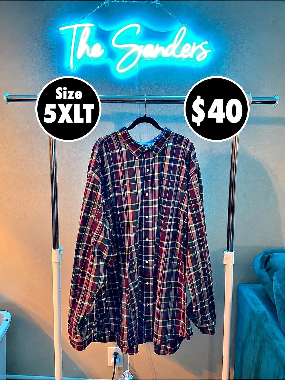 Men's Plaid Button Down Shirt Size 5XLT